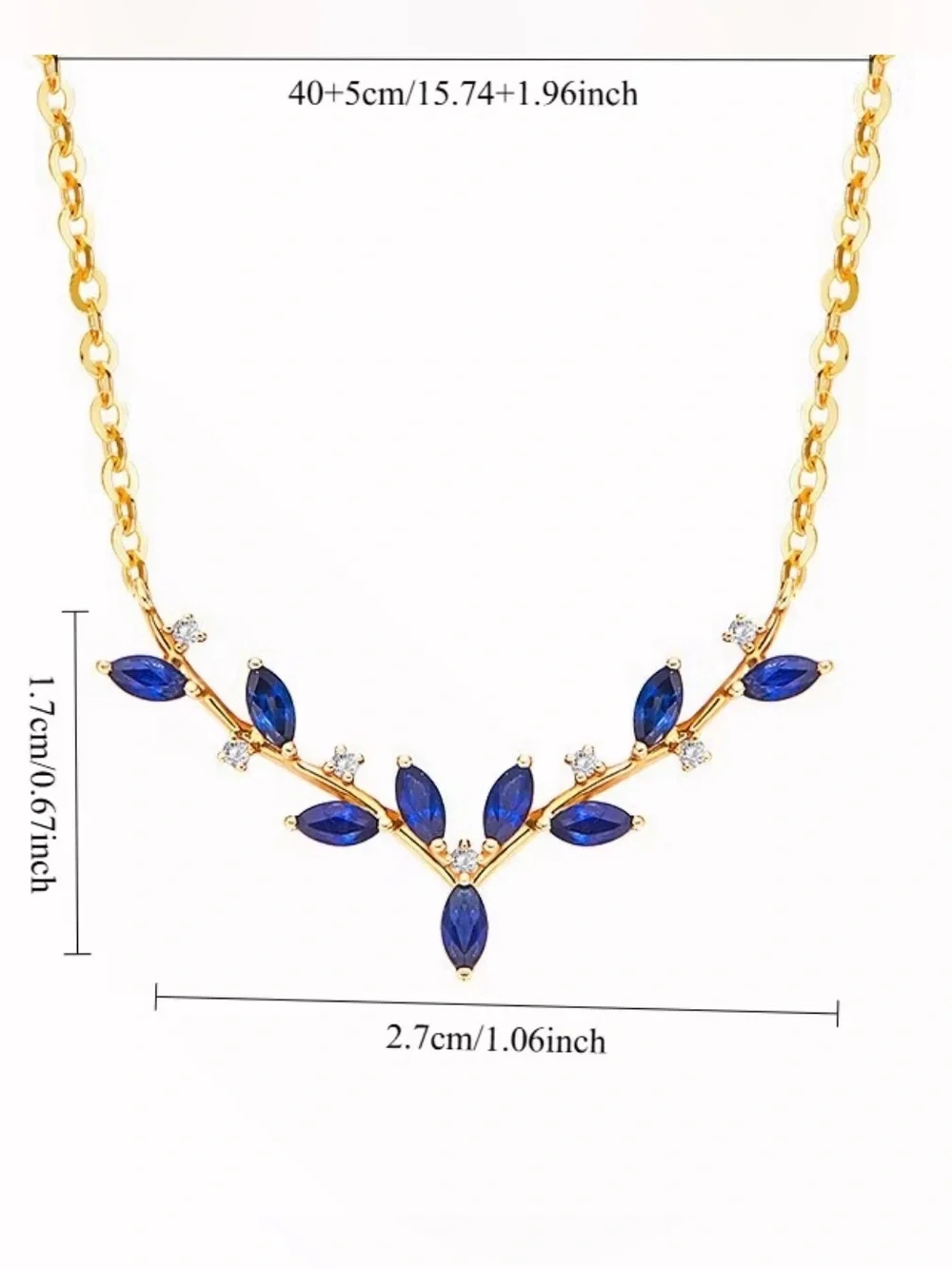 New Deer Antler Pendant  Necklace for Women Gold Plated  Deep Sea Blue Zirconia